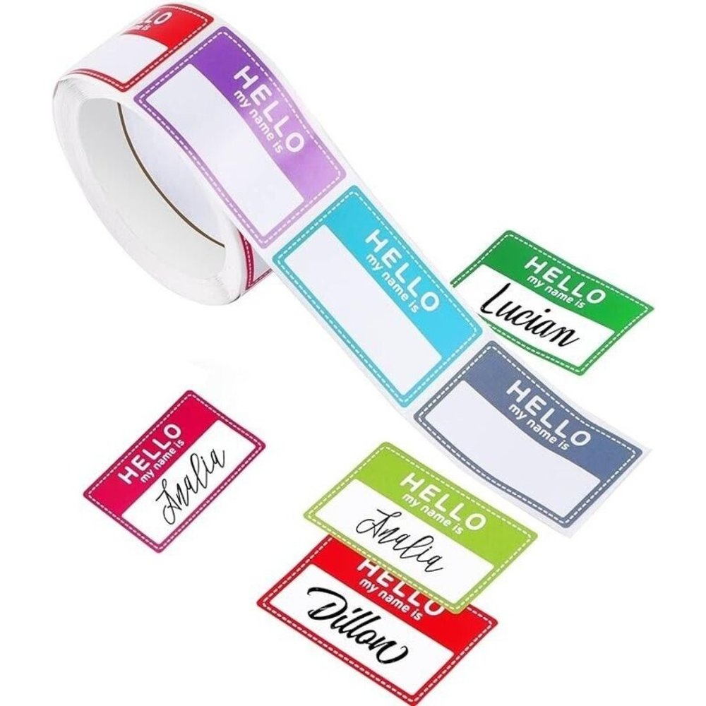 Multicolor Name Tags, "Hello My Name is" Greeting Name Stickers 400 Labels Roll